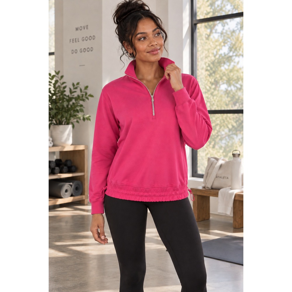 Athleta Triumph Hybrid Half Zip Sweatshirt Jacket Salvia Pink Fuchsia Small - Picture 1 of 15